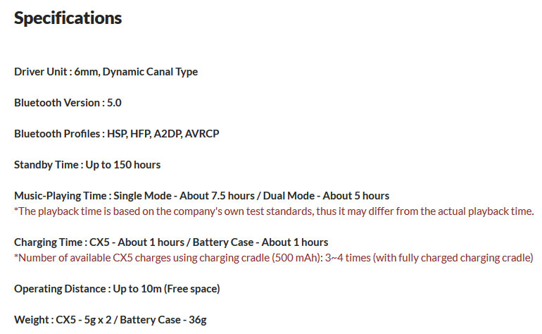 หูฟังไร้สาย Cowon CX5 True Wireless Tech Spec หูฟังไร้สาย Cowon CX5 True Wireless Tech Spec