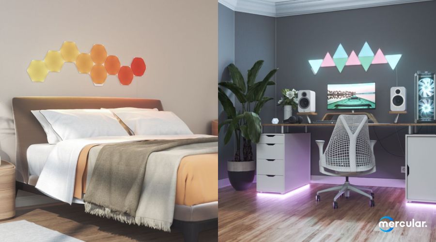 wall light bedroom and computer desk hexagon triangle shap