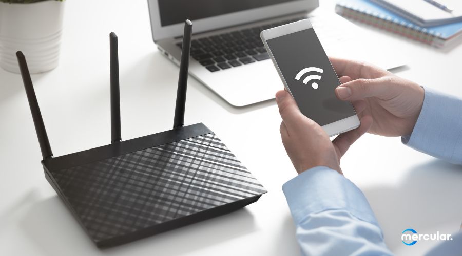 wifi router man connecting mobile