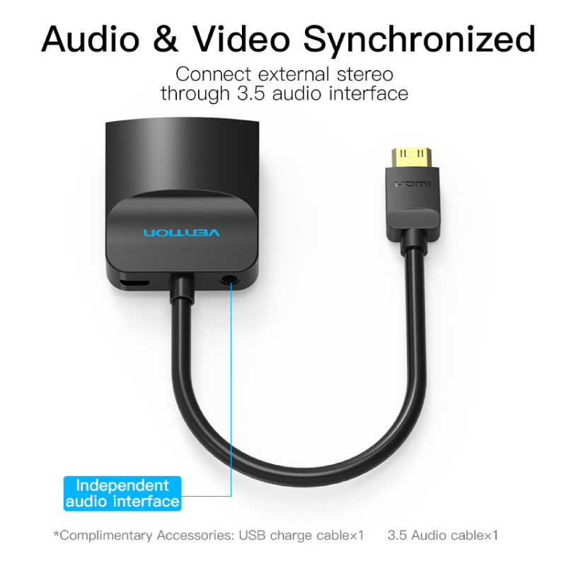 สายแปลง Vention Mini HDMI to Vga Converter With Female Micro USB And Audio Port