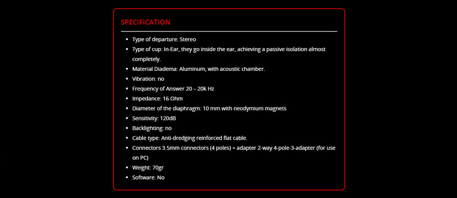 หูฟัง Redragon RD-E200 In-Ear สเปค หูฟัง Redragon RD-E200 In-Ear สเปค