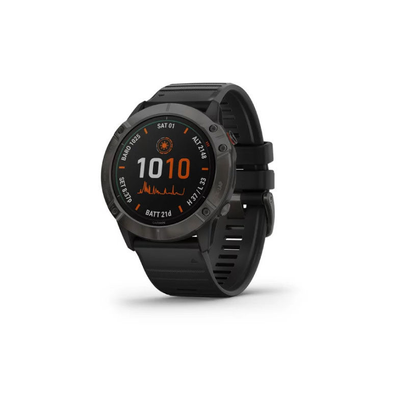 Garmin Fenix 6X Sport Watch Pro Solar Titanium Carbon Gray DLC Black Band Garmin Fenix 6X Sport Watch Pro Solar Titanium Carbon Gray DLC Black Band