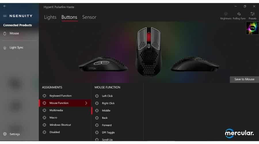 HyperX Pulsefire Haste gaming mouse NGENUITY software buttons menu