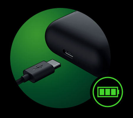 หูฟังไร้สาย Razer Hammerhead True Wireless Pro แบตเตอรี่