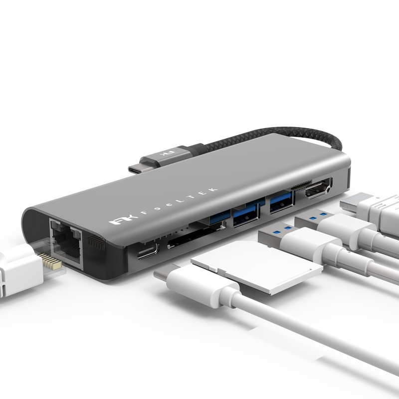 อะแดปเตอร์ Feeltek Portable 6 in 1 USB-C Hub Black