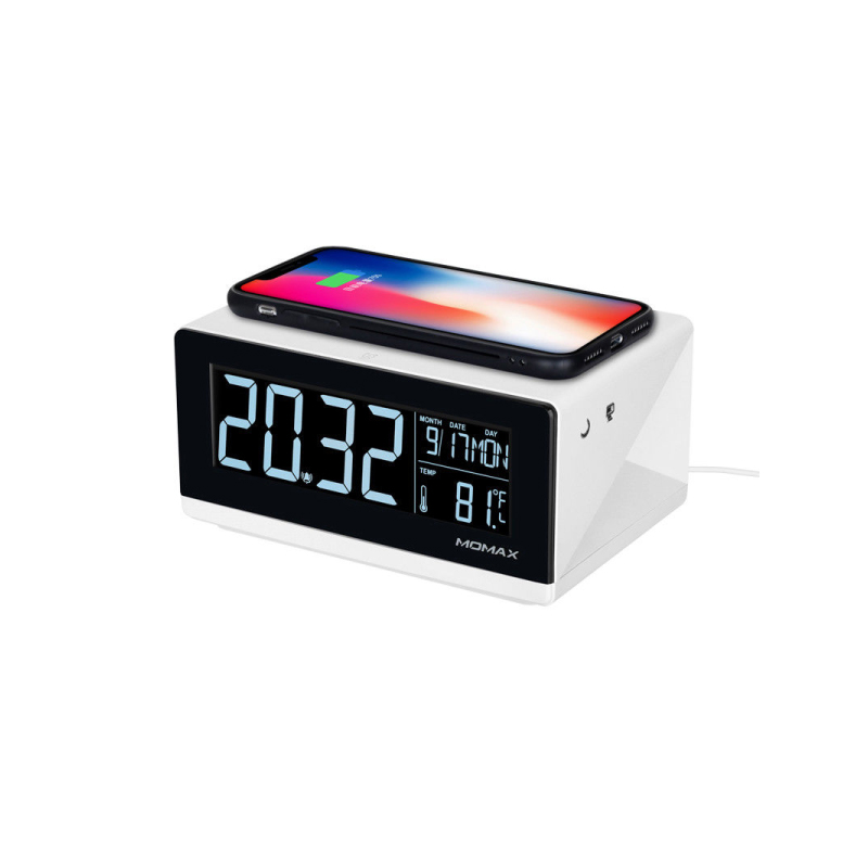 แท่นชาร์จไร้สาย Momax Q.Clock Digital Clock with Wireless Charger White 1