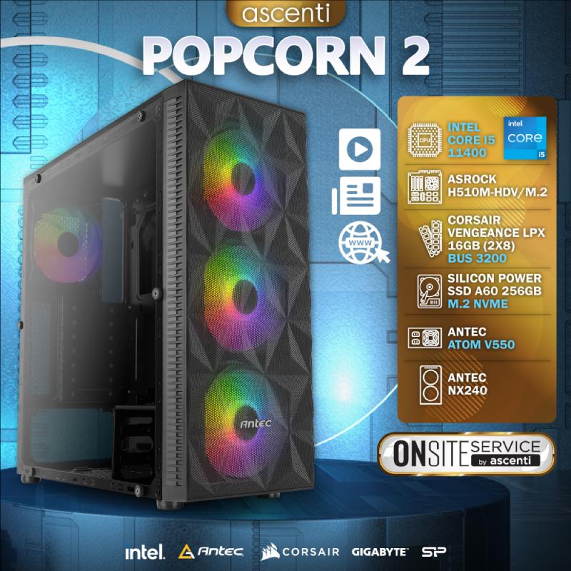คอมเล่นเกม Ascenti POPCORN 2 Intel Core i5-11400 Ram 16GB Computer คอมเล่นเกม Ascenti POPCORN 2 Intel Core i5-11400 Ram 16GB Computer