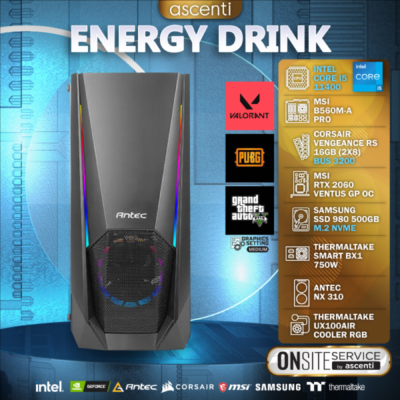 คอมเล่นเกม Ascenti ENERGY DRINK Intel Core i5-11400 RTX 2060 VENTUS GP OC RAM 16GB Computer by Ascenti คอมเล่นเกม Ascenti ENERGY DRINK Intel Core i5-11400 RTX 2060 VENTUS GP OC RAM 16GB Computer by Ascenti