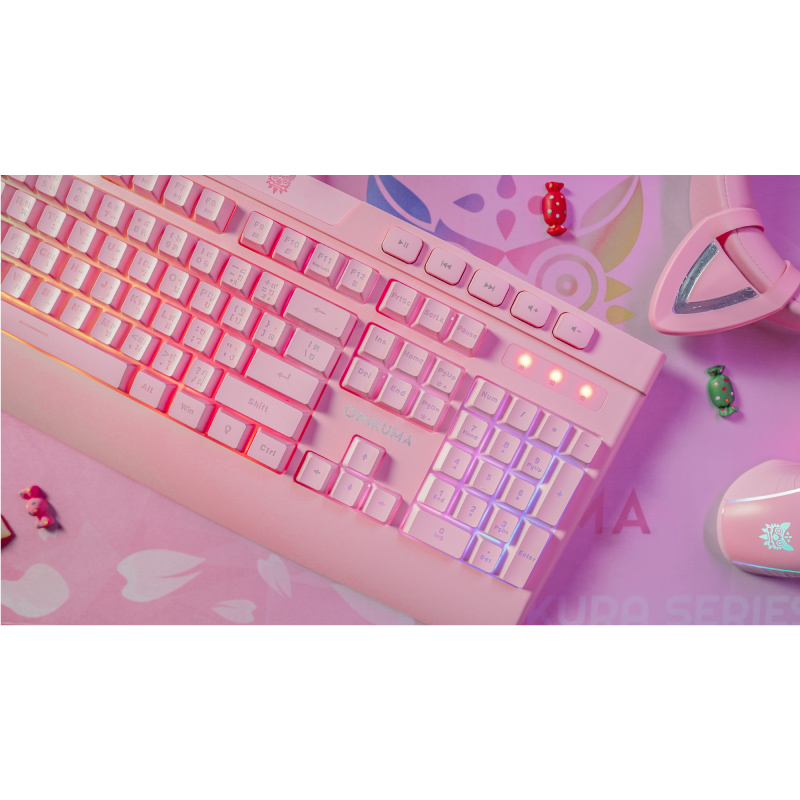 คีย์บอร์ด Onikuma G21 Sakura Gaming Keyboard Pink membrane switch