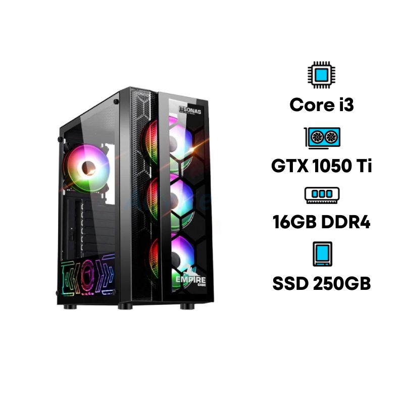 iHAVECPU Intel Core i3-12100 GTX 1050 Ti Set 66 Computer Set ITSONAS EMPIRE BLACK ARGB