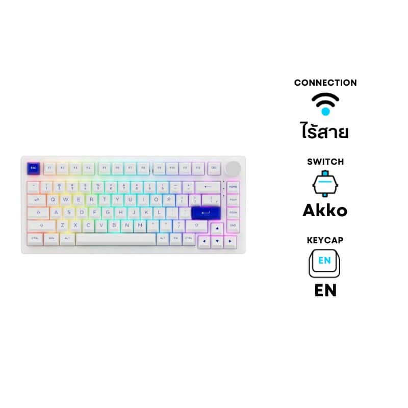คีย์บอร์ด Akko PC75B Plus Wireless Mechanical Keyboard (EN) Blue on White Akko Jelly Purple