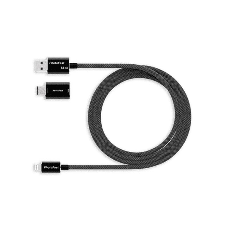 สายชาร์จจัดเก็บข้อมูล PhotoFast MemoriesCable Gen3 iOS FlashDrive Cable 1m Black 64GB with Adapter