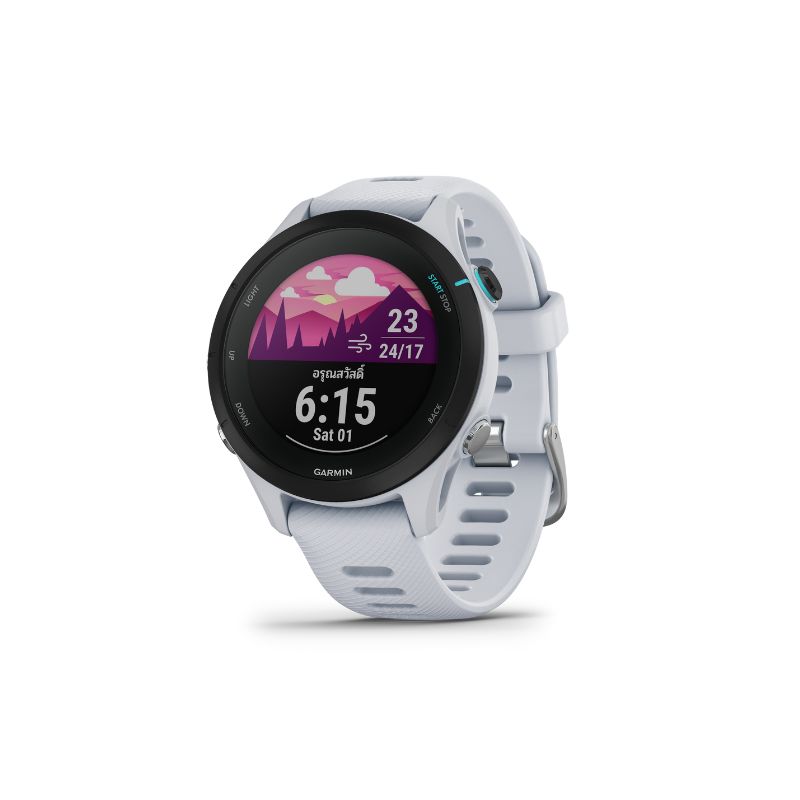 garmin-forerunner-255s-music-smart-watch-whitestone-front-left-view