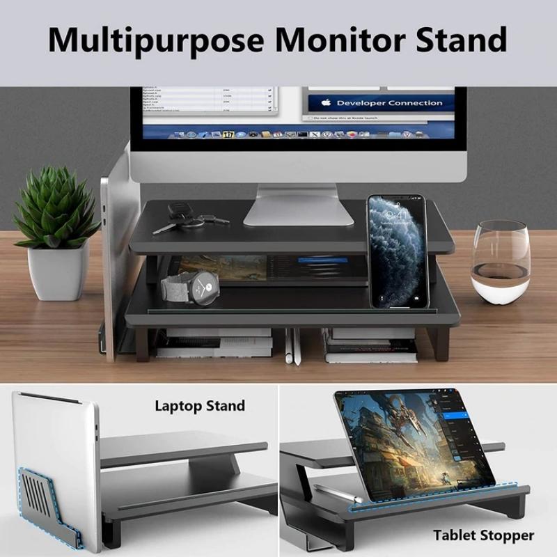 ชั้นวางจอ Mono Dsign Twin Deck Monitor Stand Black 3