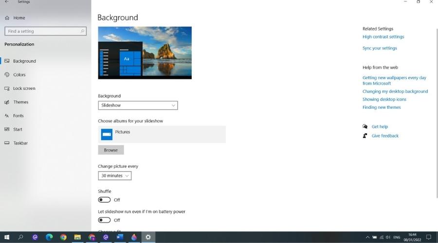 วิธีเปลี่ยนวอลเปเปอร์คอม window 10 background menu slideshow settings