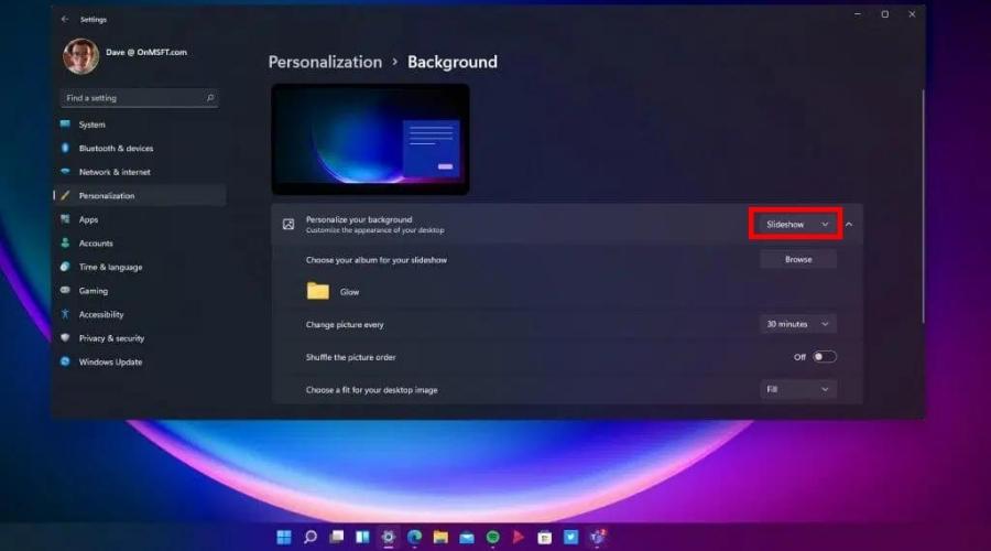 วิธีเปลี่ยนวอลเปเปอร์คอม windows 11 personalization menu slideshow settings