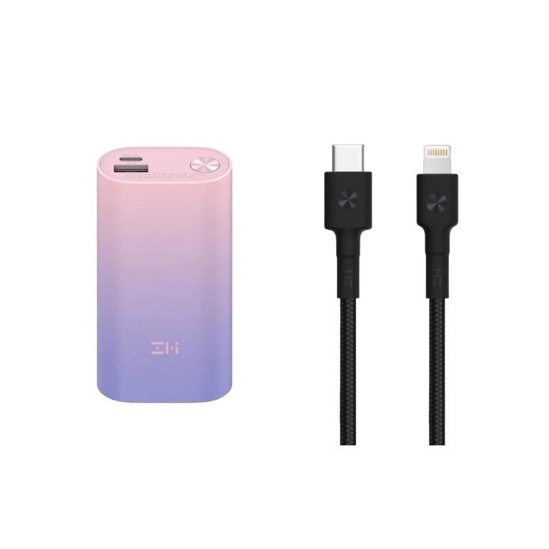 zmi-qb818-10000mah-power-bank-plus-al873-usb-c-to-lightning-cable-1m-purple