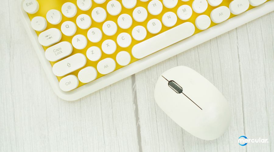 bluetooth mouse white keyboard top view