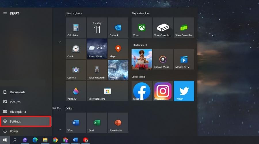 วิธีเปลี่ยนภาษา Windows 10 start menu screenshot