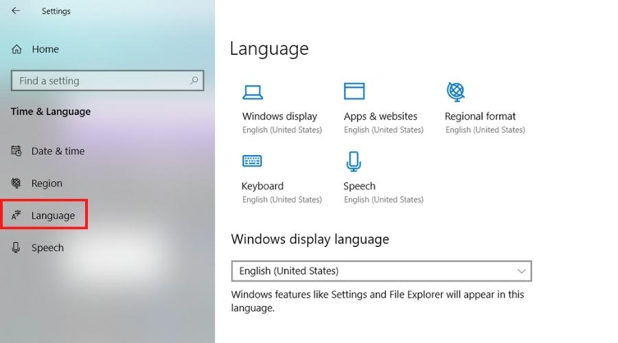 วิธีเปลี่ยนภาษา Windows 10 time & language menu