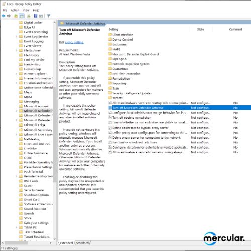 how to close antivirus in windows 10 local group policy