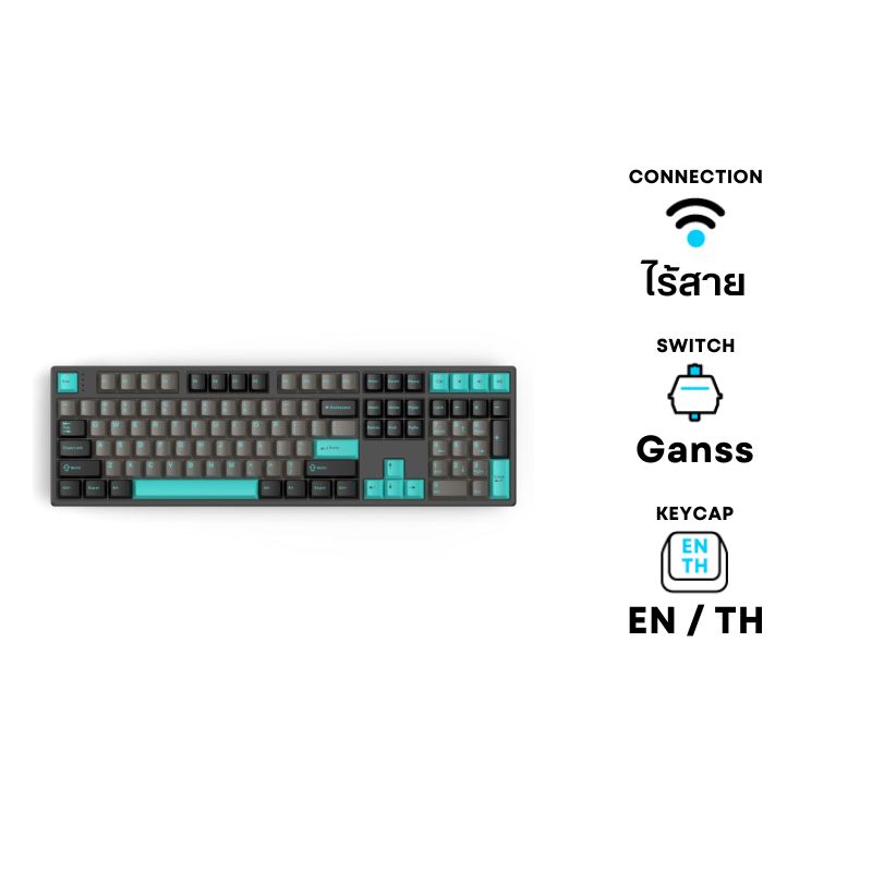 คีย์บอร์ด Hello Ganss HS108T Wireless Mechanical Keyboard (EN/TH) Obsidian + Soul Silver Switch