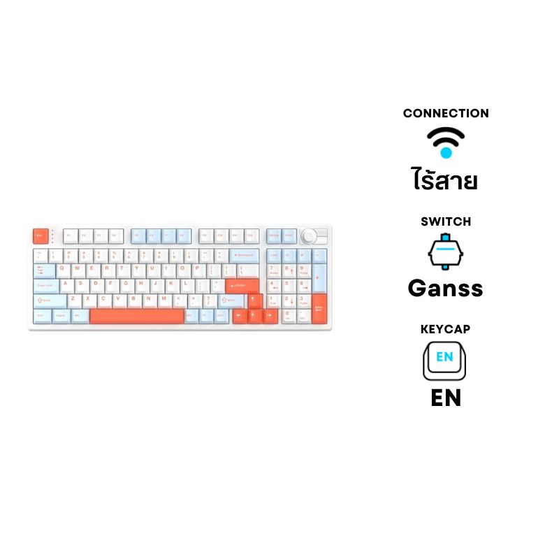 คีย์บอร์ด Hello Ganss HS98T Pro Wireless Mechanical Keyboard (EN) White Feather + Soul Silver Switch