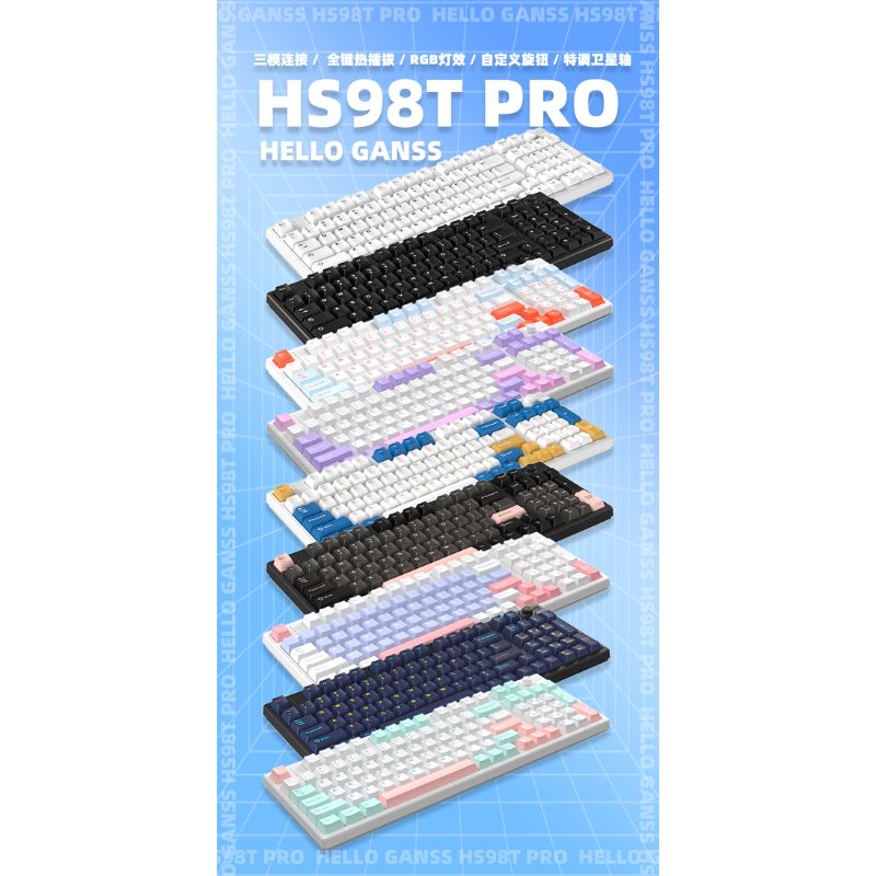 คีย์บอร์ด Hello Ganss HS98T Pro Wireless Mechanical Keyboard (EN/TH) White Feather + Soul Silver Switch