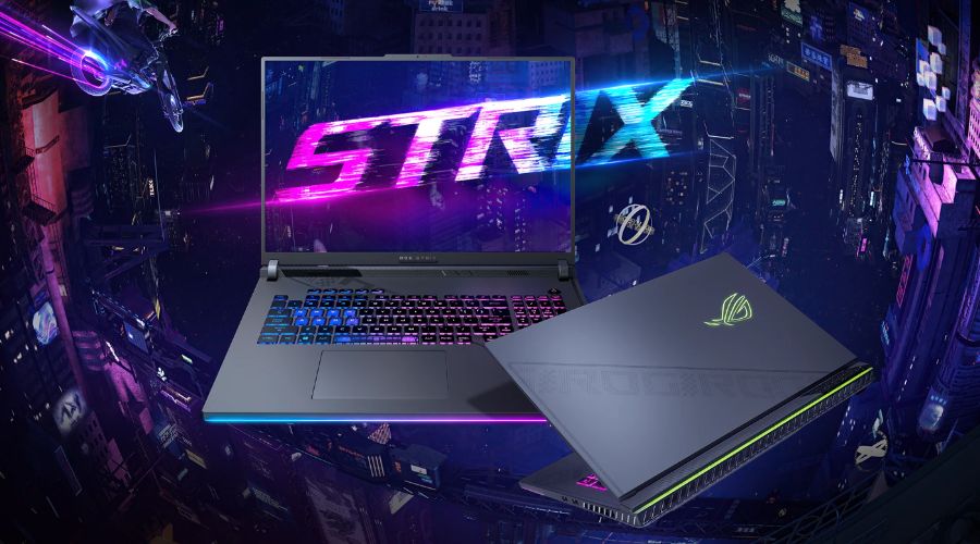 asus rog strix g18 g814ji n6070w gaming notebook front close open neon