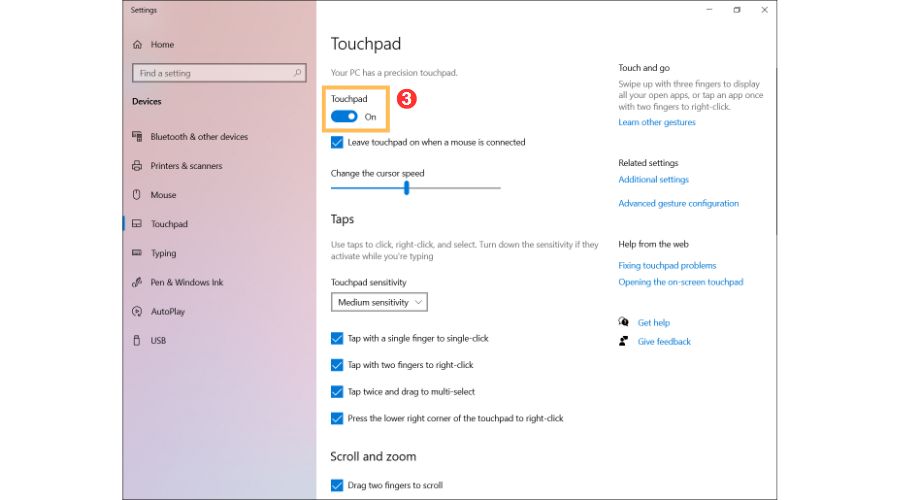 วิธีปิด touchpad asus windows 10 touchpad settings menu