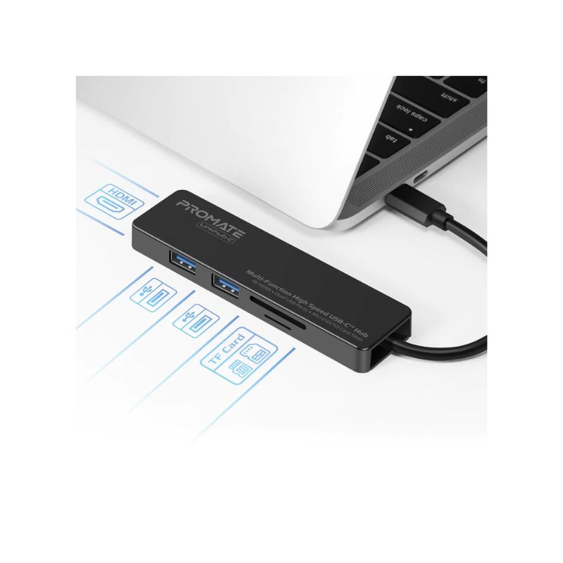 ตัวแปลง Promate LinkHub-C USB-C Hub Black