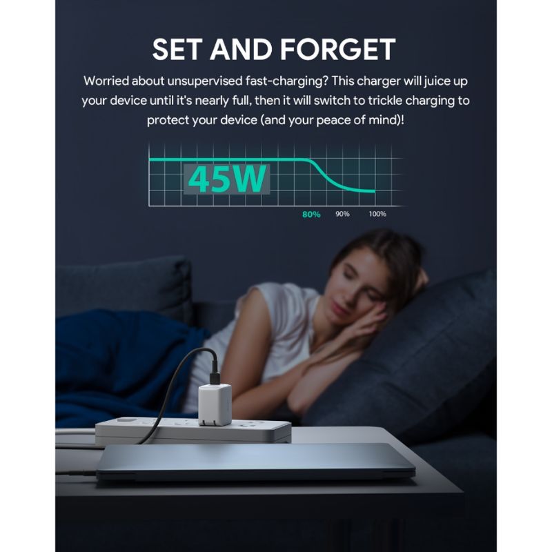 หัวชาร์จ Aukey PA-B2T Omnia II 45W Charger White