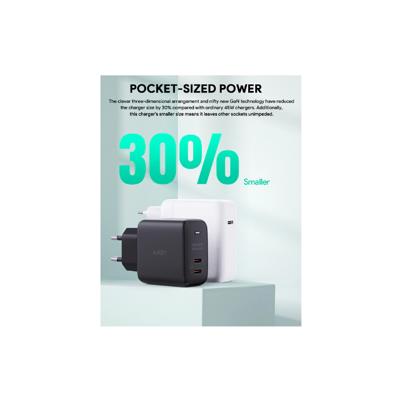 หัวชาร์จ Aukey PA-B4T Omnia II Duo 45W Charger Black
