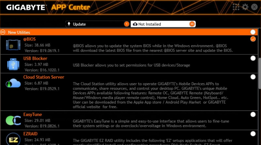 อัปเดต BIOS Gigabyte App Center