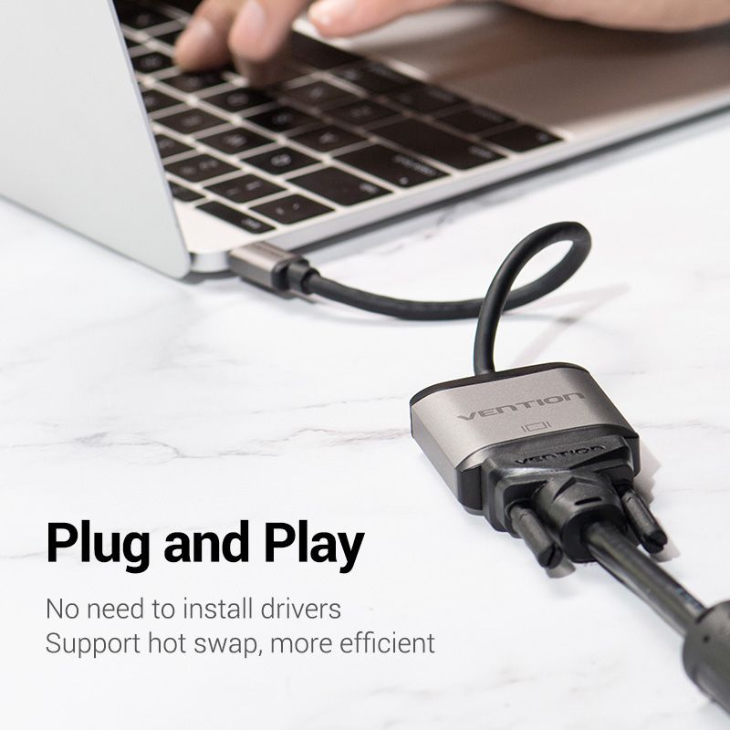 ตัวแปลง Vention TDBHB USB C to VGA  Adapter 15cm Grey