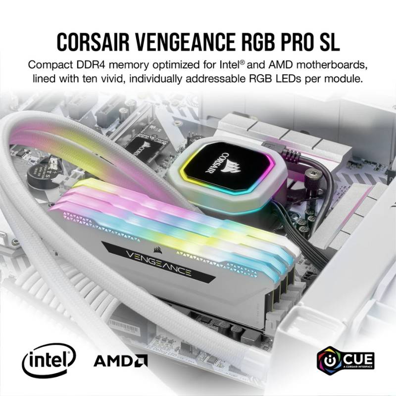 แรม Corsair VENGEANCE RGB PRO SL White DDR4 32GB (16GBx2) 3600MHz Ram 4