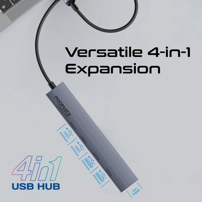 ตัวแปลง Promate LiteHub-Pro 4-in-1 USB-C Hub Grey