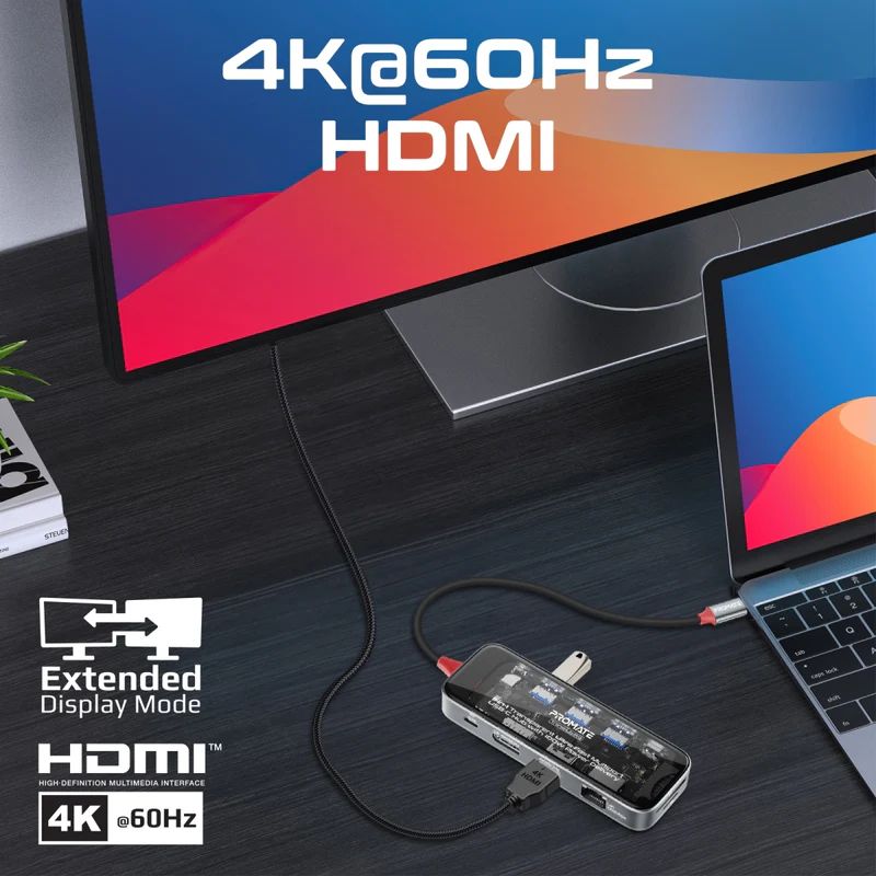 ตัวแปลง Promate TransHub-Pro 11-in-1 USB-C Hub Transparent