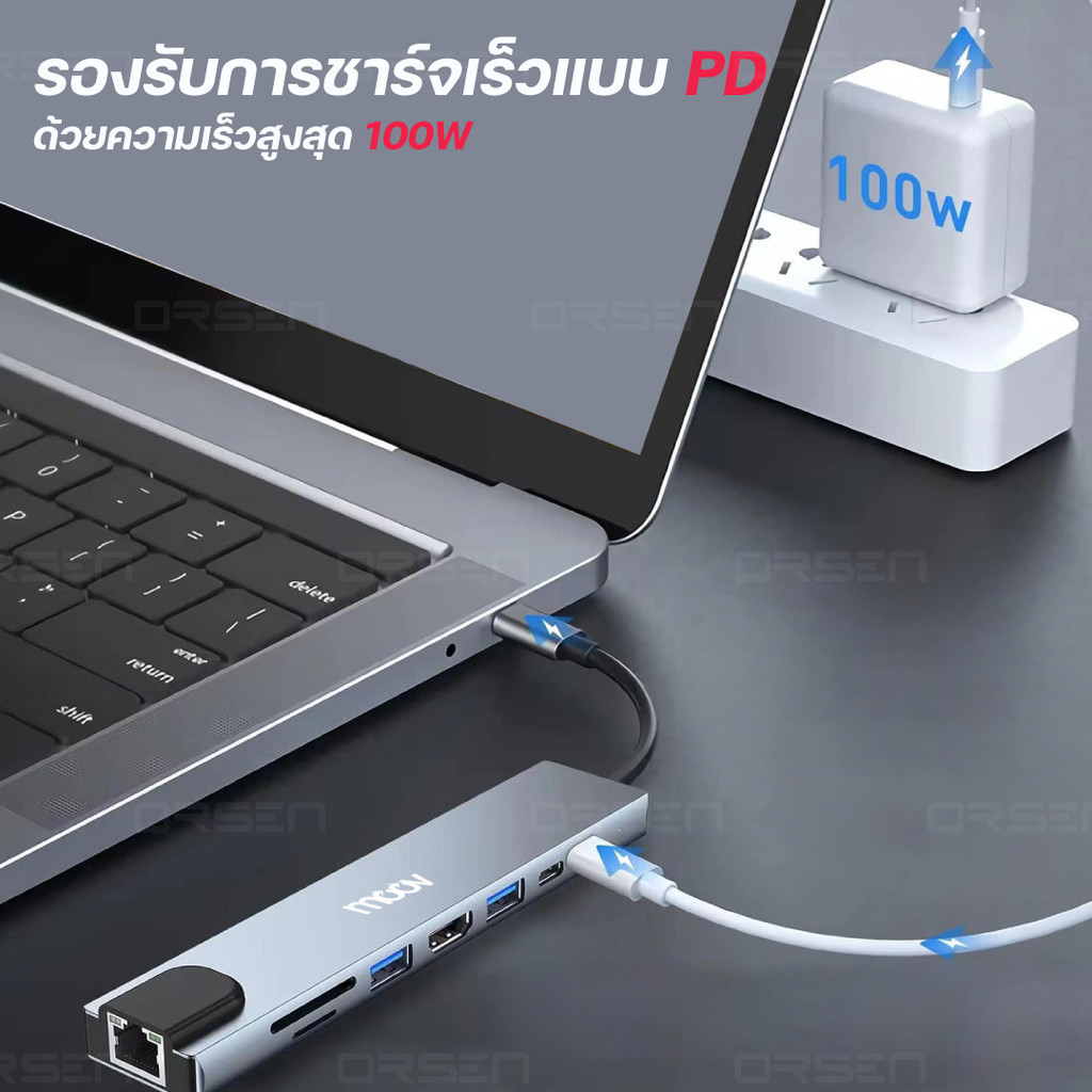 ตัวแปลง Moov HUB05 8 in 1 Type C 4-Port Hub OTG