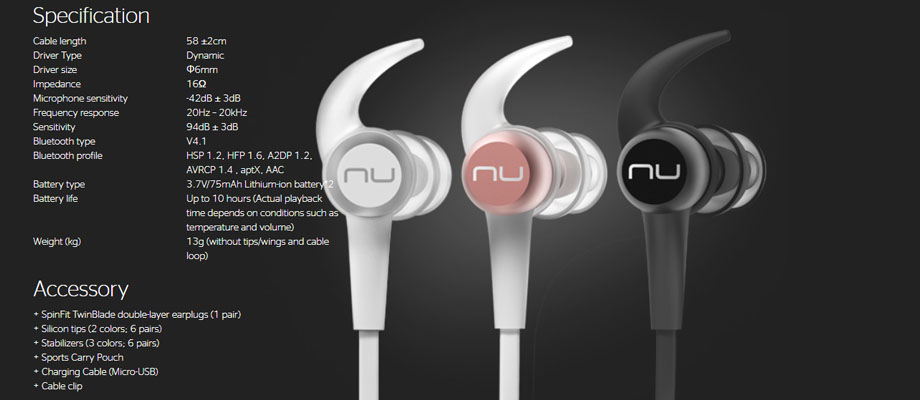 Nufit BE Sport 3 In-ear Tech Spec Nufit BE Sport 3 In-ear Tech สเปค