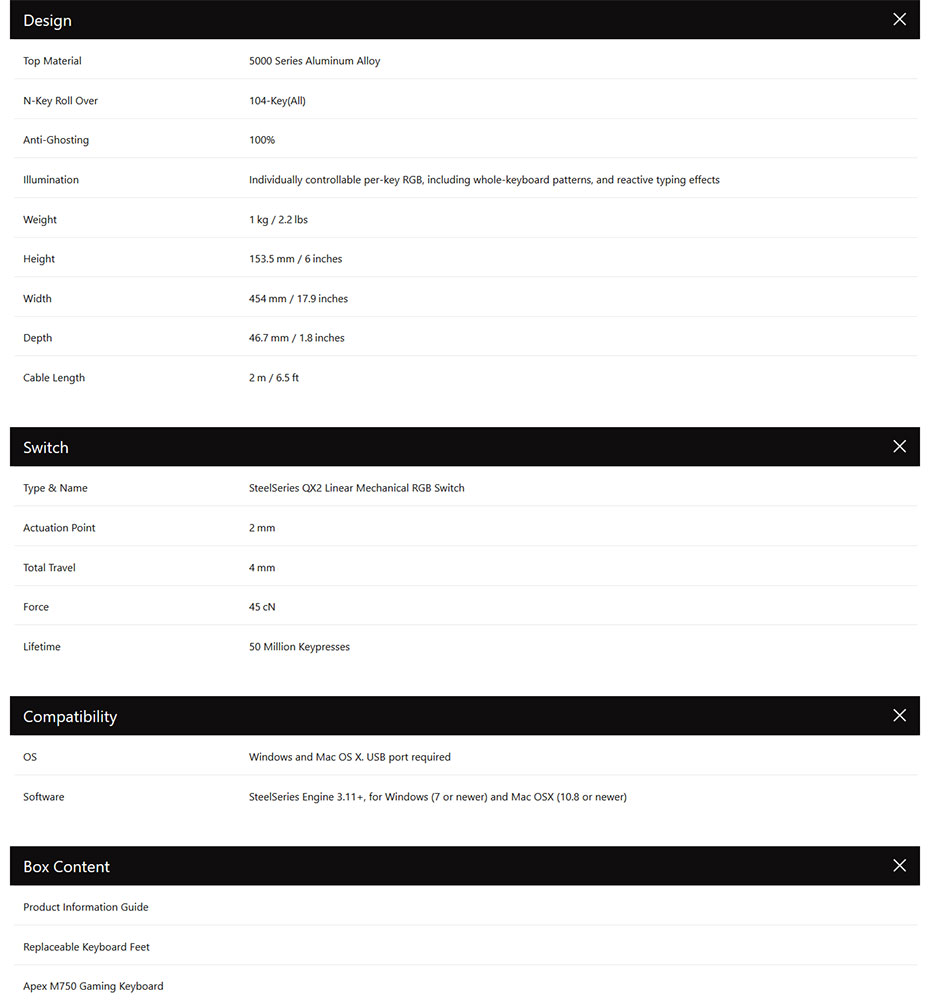 Apex750-ts คีย์บอร์ด SteelSeries Apex M750 RGB Mechanical Keyboard Tech Spec