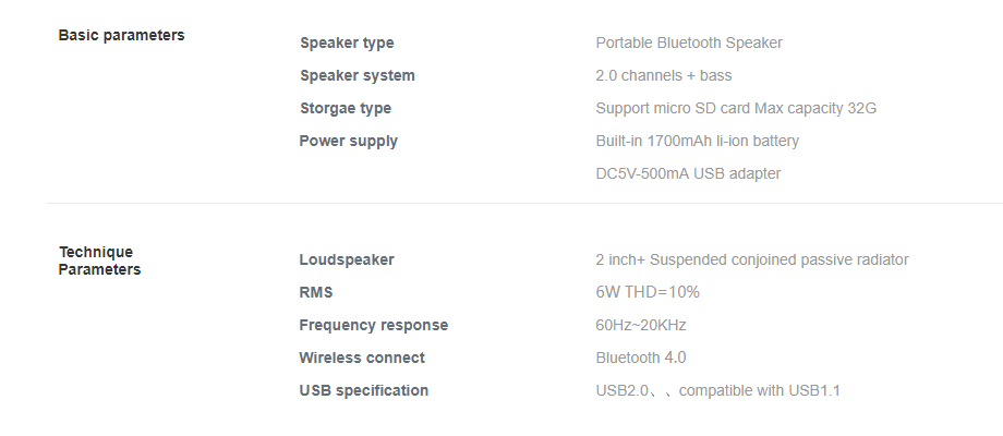 Mifa F6 Tech Spec Mifa F6 สเปค