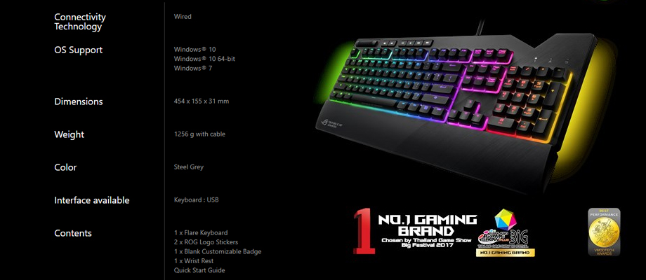 Asus Strix Flare keyboard Spec Asus Strix Flare keyboard สเปค