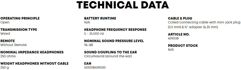 dt-990-ts หูฟัง Beyerdynamic DT 990 PRO 250 ohms Headphone Tech Spec