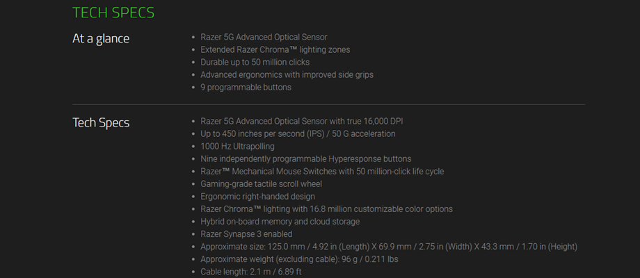 Razer Mamba Elite Pro Spec Razer Mamba Elite สเปค
