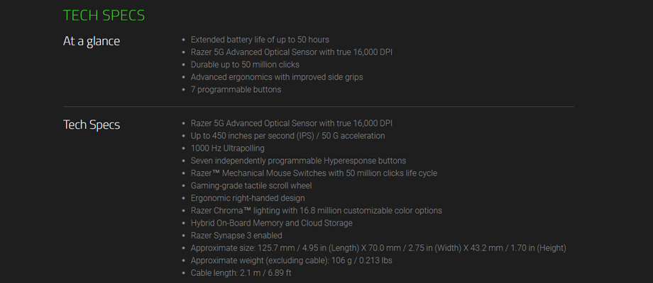 Razer Mamba Wireless Spec Razer Mamba Wireless สเปค