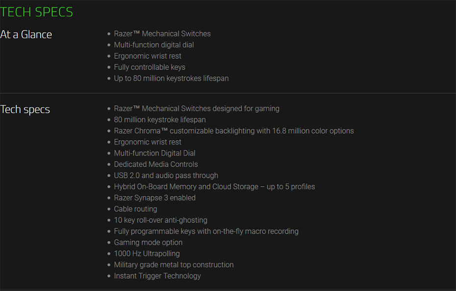 bw-elite-ts คีย์บอร์ด Razer Blackwidow Elite Mechanical Keyboard Green SW (TH) Tech Spec