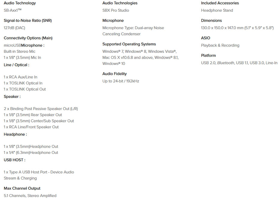 x7-ts Creative Sound Blaster X7 Dac-Amp Tech Spec