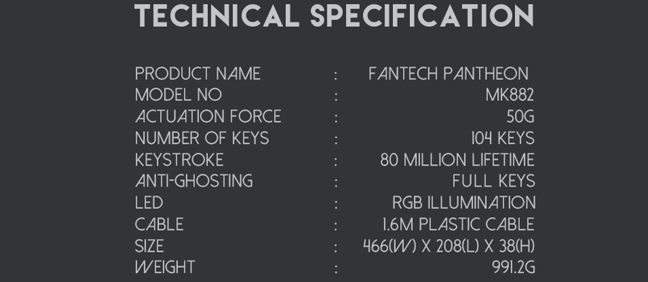 Fantech MK882 RGB Mechanical Keyboard Blue SW 4 Fantech MK882 RGB Mechanical Keyboard Blue SW สเปค