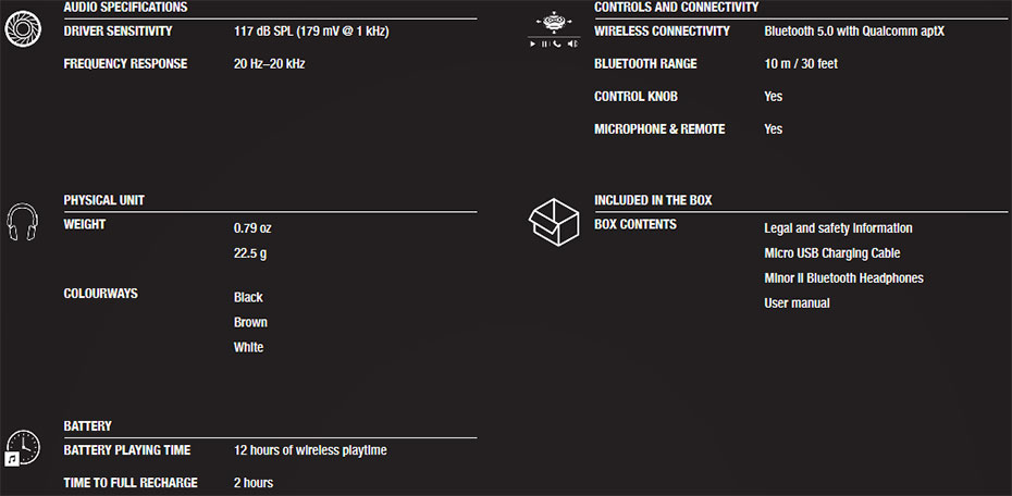 minoriits หูฟังไร้สาย Marshall Minor II In-Ear Tech Spec
